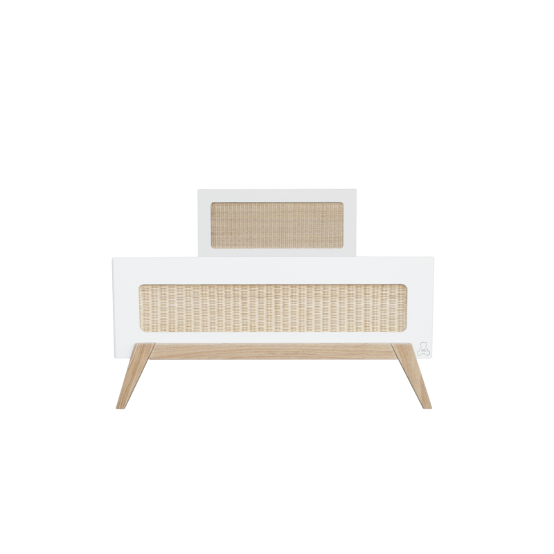 Lit enfant 90x200 cm en bois massif et rotin naturel Lit enfant 90x200 cm en bois massif et rotin naturel