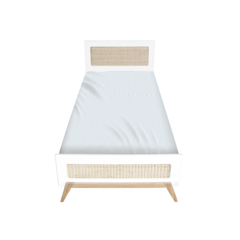Lit enfant 90x200 cm en bois massif et rotin naturel Lit enfant 90x200 cm en bois massif et rotin naturel