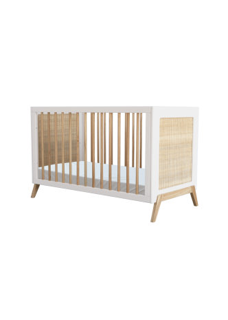 lit bébé 60x120 cm bois massif et rotin naturel
