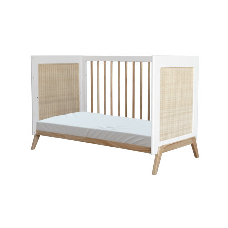 lit bébé 60x120 cm bois massif et rotin naturel