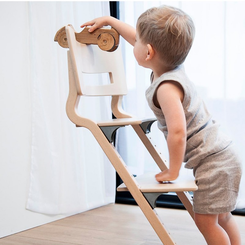 Chaise haute bébé bois design évolutive en noyer - Leander