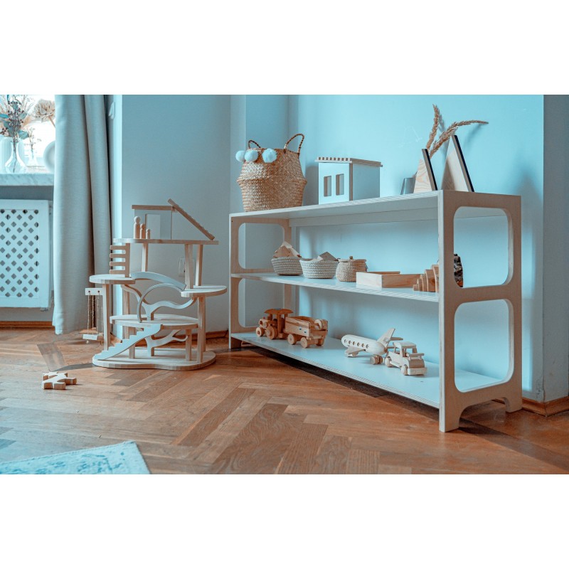 Etagère montessori avec banc 5 cases de rangement enfant - Ciel & terre