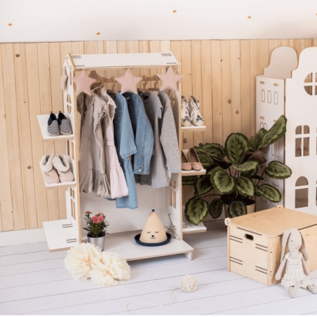 Dressing Penderie Montessori pour Enfants Vega 8 Étagères en Bois